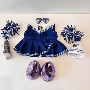 Build A Bear Cheerleader Outfit Blue White Pom Poms‎ Sequin Shoes Set BAB
